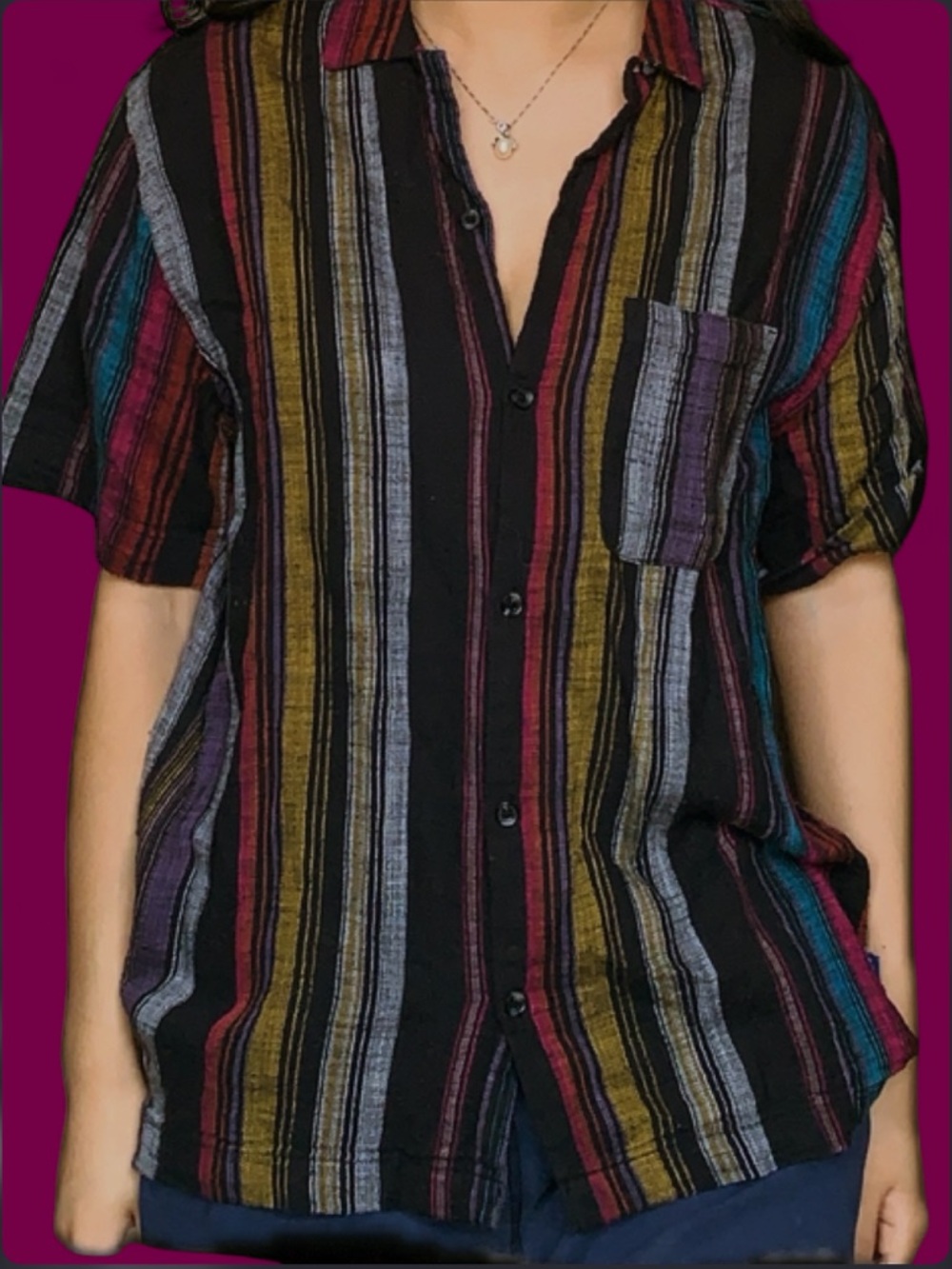 Without Walls Button Down Tee with Multicolor Vertical Stripes Size S